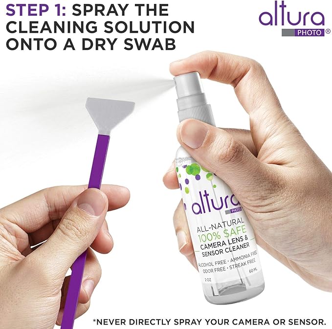 Altura Photo Camera Cleaning Kit - Full Frame Lens & Sensor Cleaner with All-Natural Solution, 24mm Factory-Sealed Swabs, Pen, Blower, Brush, Cloths & Hard Case for Canon Nikon Sony DSLR Mirrorless