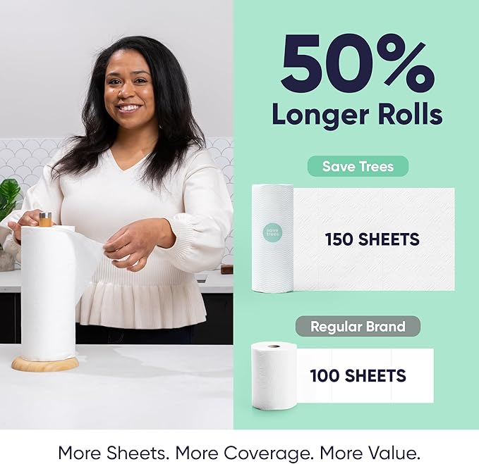 Save Trees Bamboo Paper Towels 40pk - Ultra Absorbent & Durable Eco-Friendly Paper Towels - FSC-Certified, Chlorine-Free
