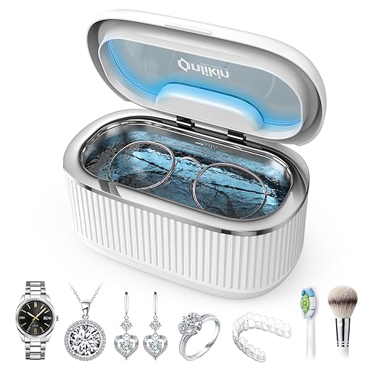 45KHz Ultrasonic Jewelry Cleaner, 5 Timer & 3 Power Modes, 35W Retainer Cleaner for Jewelry, Eyeglasses, Rings, Watch Strap, Dentures - Quiet <38dB, 20oz, 304 Stainless Steel (Ceramic White)