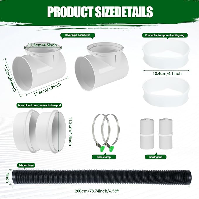 Dryer Vent Hose for Tight Space, 4 Inch 6-Layer Aluminum Flexible Dryer Vent Hose with 90 Degree Dryer Vent Elbow Dryer Hose Vent Kit Dryer Vent Connector Kit Indoor Outdoor