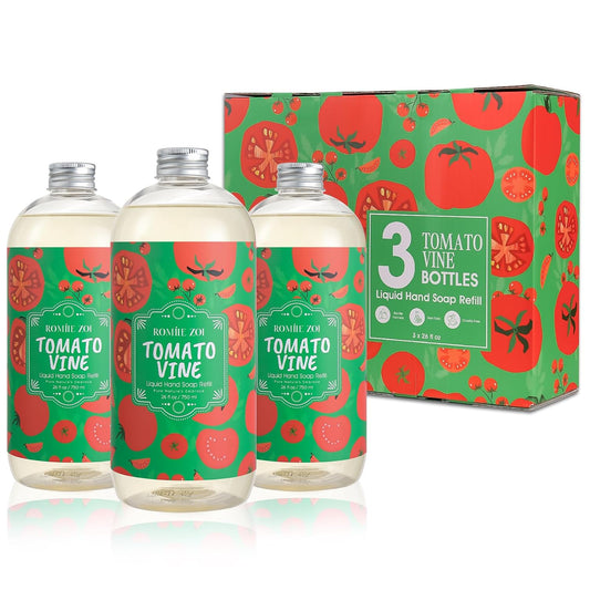 ROMIIE ZOI LIquid Hand Soap Refills Gift Set – Tomato Vine Scent – 3 x 26 Fl Oz Bottles – Plant-Based, Cruelty-Free, Gentle & Moisturizing Formula with Essential Oils – for Bathroom & Kitchen Use