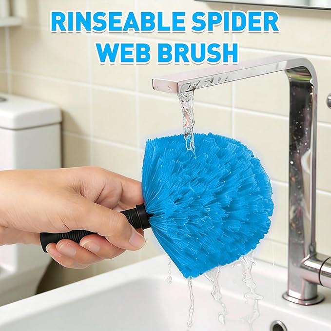 15FT Reach Cobweb Duster with Extension Pole - Spider Web Brush for Cleaning with 3-12FT 4-Section Flip-Lock Telescopic Pole, Effortlessly Cleans High Indoor & Outdoor Webs