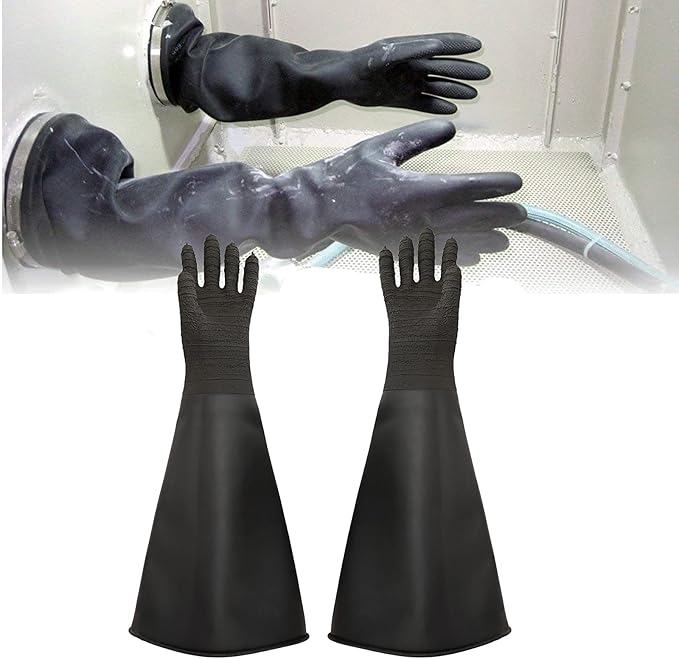 Heavy Duty Sandblasting Gloves 24.8" Rubber Gloves for Sandblaster Protective Safety Work Black Striped Glove