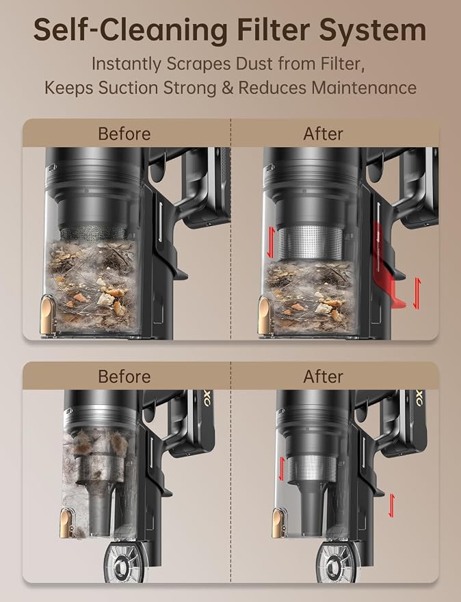 OXVAC Cordless Vacuum Cleaner 600W/58KPa, Self-Standing Stick Vacuum with 65-Min Runtime & Removable Battery, Self-Cleaning Filtration, Tangle-Free for Pet Hair, Carpets, Hard Floors & Daily Cleaning