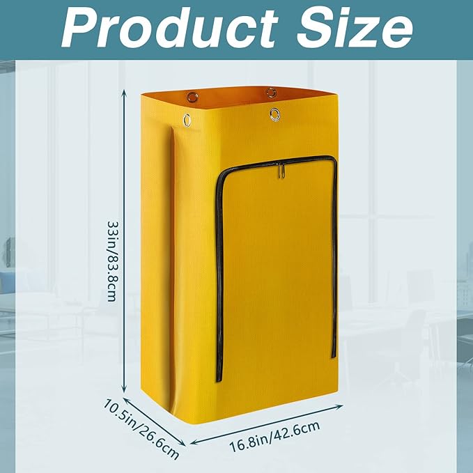 Meanplan 1 Pack Cleaning Cart Bag Zippered Front Replacement Janitorial Cart Thick Bag Large Capacity Commercial Cleaning Bags for Housekeeping Carts, Yellow (33 x 16.8 x 10.5 Inch)