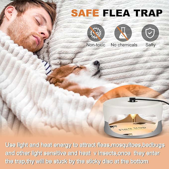 4 Packs Flea Traps for Inside Your Home with 8 Sticky Disc 12 Bulbs 4 Electric Wires Flea Killer Indoor Bed Bug Light Trap for Home Indoor Safe to Pets(White, Gray)