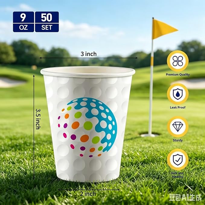 50 Pcs 9 oz Golf Party Paper Cups Bulk Let's Par-Tee Disposable Golf Ball Theme Cups Sports Drinking Tumblers for Birthday Party Favors Supplies Golfs Tournament Lover Gifts