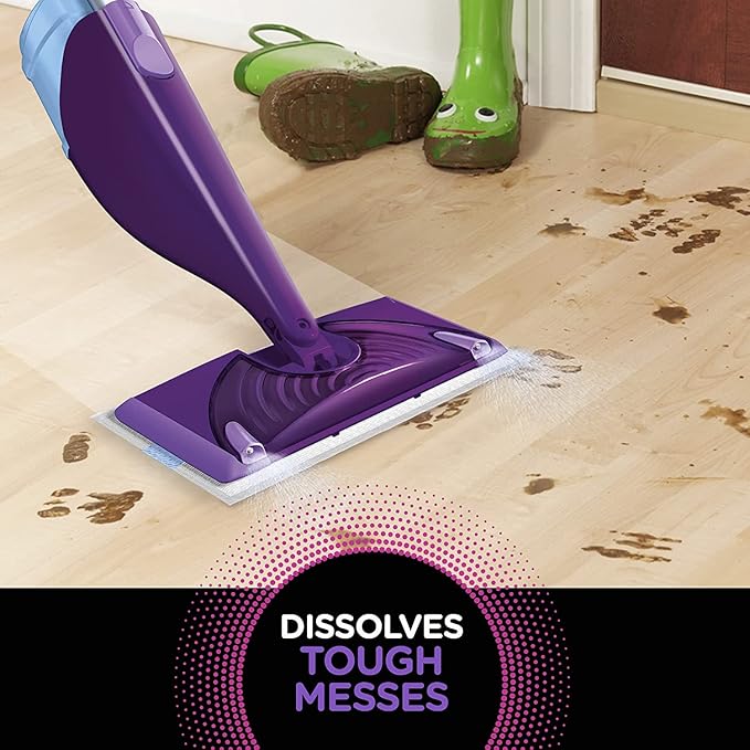 EUREKA Lightweight Powerful Upright Vacuum Cleaner & Swiffer WetJet Hardwood and Floor Spray Mop Cleaner Starter Kit, Includes: 1 Power Mop, 10 Pads, Cleaning Solution, Batteries