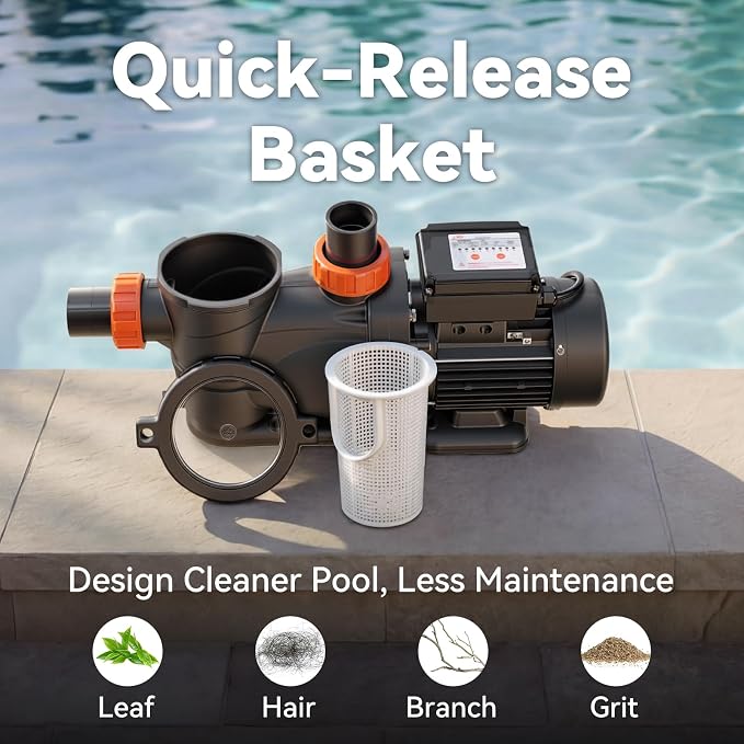 LEO 2HP In/Above Ground Pool Pump with Timer High Flow Powerful Self Priming Pool Pump, Single Speed 115V 6950GPH, Black