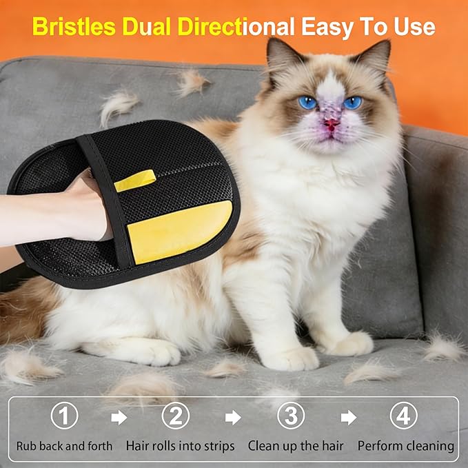 Pet Hair Removal Glove for Cats & Dogs, Reusable Pet Glove for Dogs & Cats, Easy Hair Remover for Short and Long Fur, Pet Shedding Glove for Home Furniture Cleaning (2 Pcs)