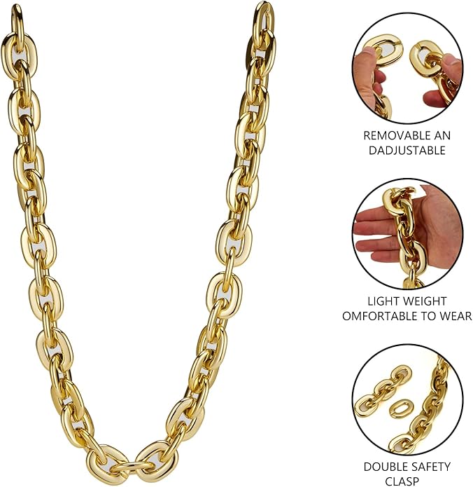 Passed colorfast test,Large Plastic Chain Necklace, 2 Pack / 4 Pack Optional,Hip-hop Rapper Big Chunky Fake Necklace , Super long Detachable, Non-fading Party Clothing Plastic Jewelry Necklace Decoration, Women and Men.