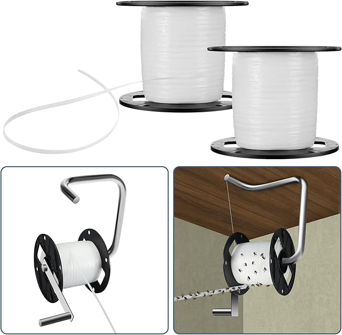 Qualirey 2 Pcs Sticky Fly Tape Roll 1000 ft Fly Ribbon Line Kit Housefly Reel Hanging Sticky Tape Trap Disposable Bug Strip for Barns Home Indoor Outdoor, Non-Toxic (White)