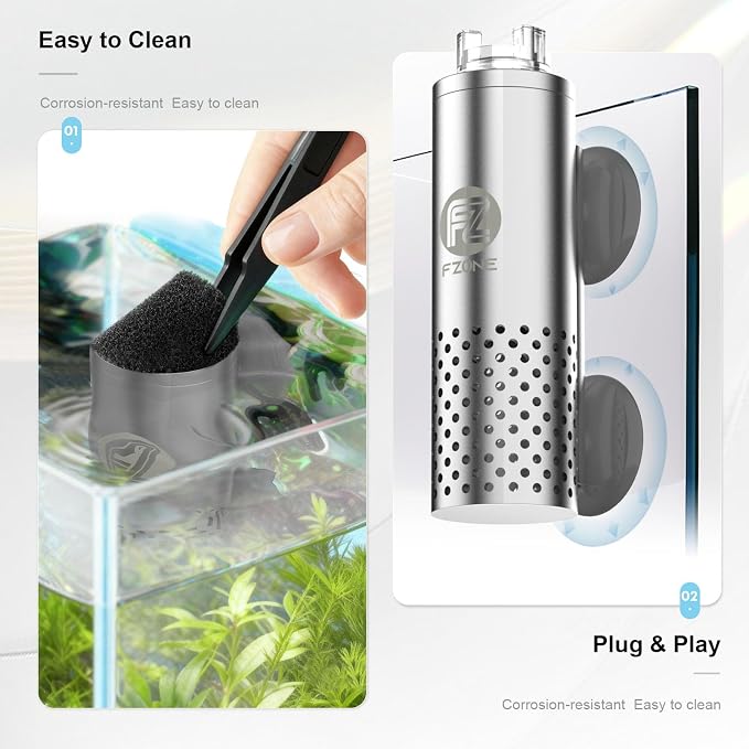 FZONE Aquarium Surface Skimmer, Mini Electric Surface Skimmer with USB Plug for Planted Tanks | 4-Speed Controller,Ultra‑Quiet Design, for nano tank, effortless setup, Durable Stainless Steel, easy to maintence