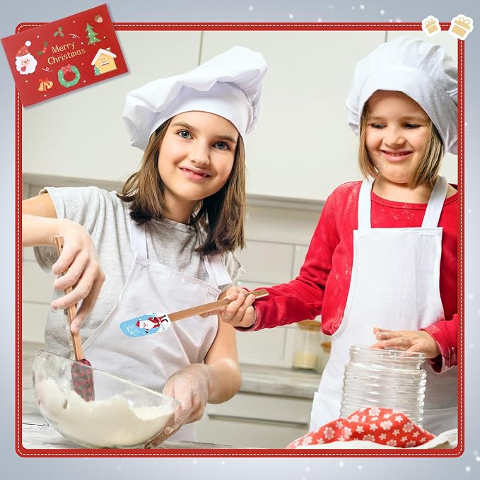 Nitial 10 Pieces Christmas Silicone Spatula Gift Set with Wooden Handle Santa Baking Kitchen Spatula with Christmas Cards for Women Cooking Housewarming (Retro Color)