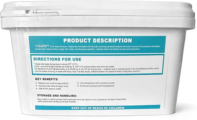 Natural Pond Sludge Remover Tablets with Beneficial Bacteria & Enzymes, Safe for Fish, Plants, Helps Reduce Odors Naturally & Break Down Muck, 5 lb Pond Treatment (5 LB)