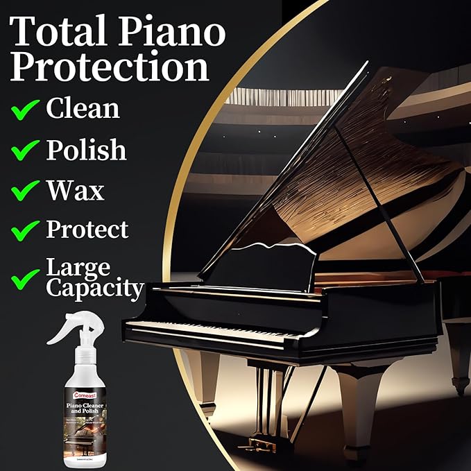 Piano Cleaner and Polish, Clean, Wax and Protect Glossy All in One Bottle Restore the Shine, Remove Fingerprints and Stains, and Enhance the Brightness of the Wood or Lacquer Finish, 8.45 Fl Oz