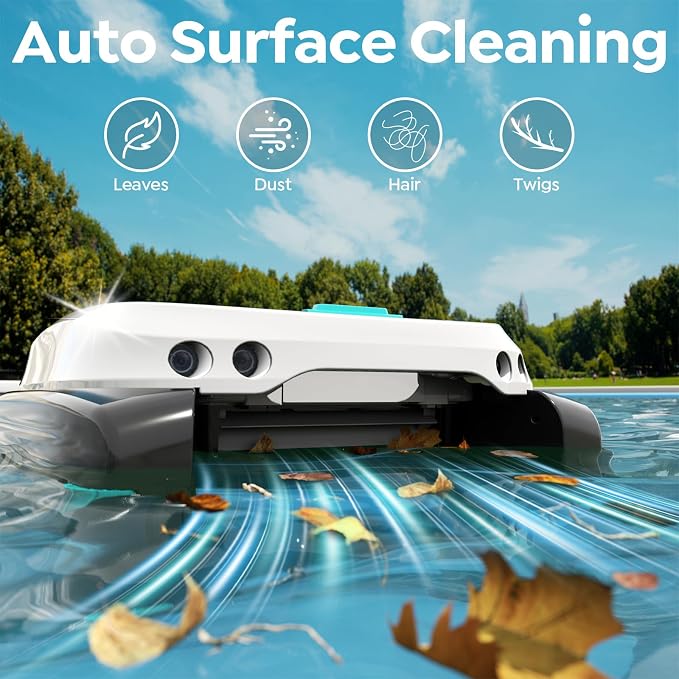 Pleco SK01 Solar Powered Pool Skimmer Robot with APP, Auto Surface Cleaning, 24/7 Cleaning, Dual Charging Modes, Obstacle Avoidance, Large Filter, Ideal for Most Pool Surfaces(Obsidian & Ivory)