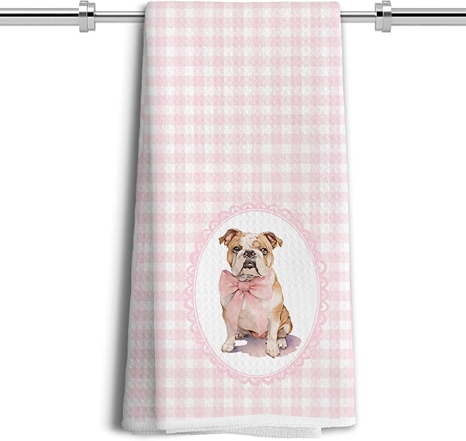 Coquette Pink Bow French Bulldog Dog Kitchen Hand Towels for Bathroom, French Bulldog Gifts for Women, Coquette Pink Goldendoodle Dog Girly Bathroom Kitchen Decor, 16x24 Inches