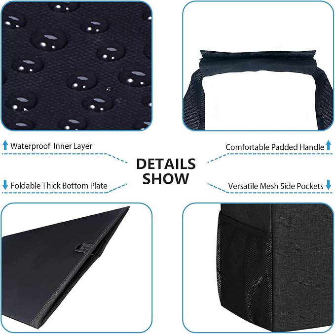 LHZK 2 Pack Extra Large Utility Tote Bag with Metal Wire Frame and the Sides Rinforced, Extra Large Tote Bag with Handle for Pool Beach Laundry Storage (Black)