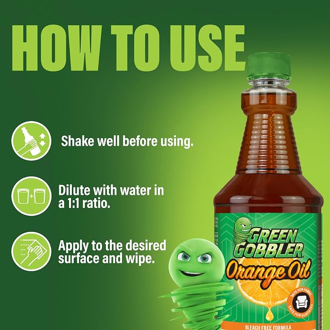 Green Gobbler All-Natural, Cold Pressed Concentrated Orange Oil for Home and Outdoor Multi-Purpose Cleaning- Hundreds of Uses, 32 oz