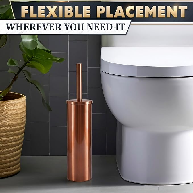 Bronze Toilet Brush and Holder Set - Upgrade Your Bathroom in Seconds - Rust Resistant Stainless Steel Toilet Bowl Brush and Holder with Replaceable Head, Removable Inner Bowl & Splash Guard Cover