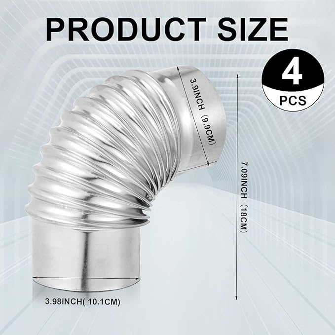 Hicarer 4 Pcs 4 Inch 90 Degree Galvanized Dryer Elbow Vent Tube Connector Adjustable Dryer Vent Elbow Connector for 4" HVAC Duct Pipe Hose Ductwork