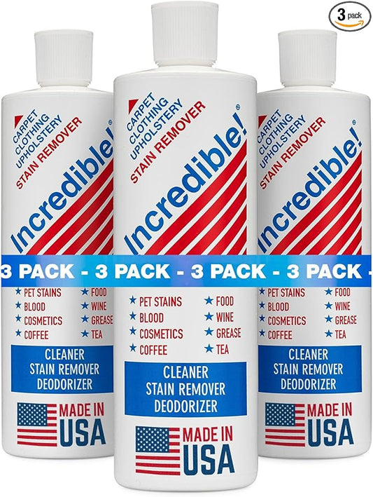 INCREDIBLE! Stain Remover For Clothes, Laundry, Carpets, Mattress & Upholstery, 16.oz (Pack of 3)