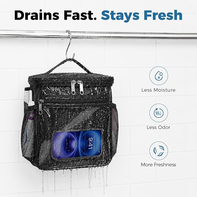 Bukere Shower Caddy Mesh Tote Bag, Portable College Dorm Room Essentials, Large Capacity Separate Compartment Quick Dry Mesh, Hanging Toiletry Organizer Bag for Student, Bathroom, Gym, Travel, Camping