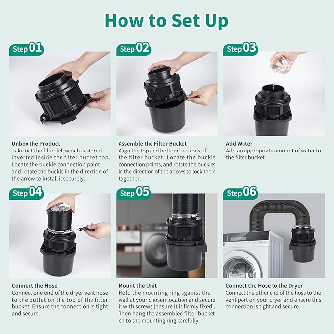 2026 Exclusive 3-in-1 Indoor Dryer Vent Kit with Black Dryer Vent Hose - Dryer Lint Catcher Box Water Filter Bucket - Indoor Dryer Lint Trap for Electric Dryer