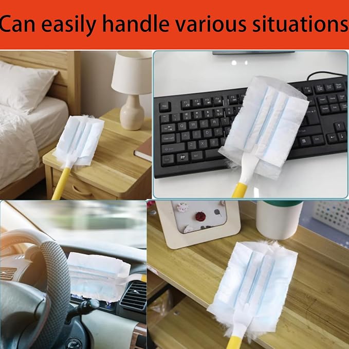 60 Pack Count Electrostatic Duster Refills Compatible with Duster, Multi-Surface Dusting Refills,Microfibre Dusters for Cleaning with 1Pcs Yellow Handle,Unscented