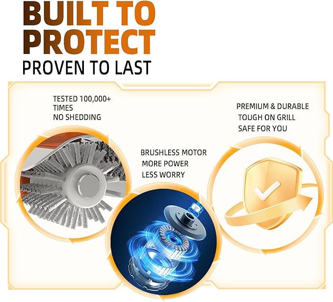 Electric Grill Brush - Cordless Rechargeable Automatic Electric Grill Cleaner with Stainless Steel Bristles & Electric BBQ Grill Brush for Outdoor Grills