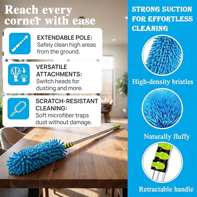 20FT Light Bulb Changer for high Ceilings with 5-12FT Telescoping Pole,Ceiling Fan Cleaner Duster with Extension Pole,Light Bulb Changer and Cobweb,Window Cleaning Kit for Home House Roof