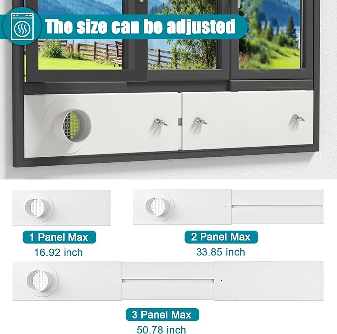 Dryer Vent Window Kit, Adjustable Window Vent Kit & 90° Elbow Connector Fits 4" Diameter Dryer Exhaust Hose with Outdoor Dryer Vent Cover, Universal Seal for Sliding Windows