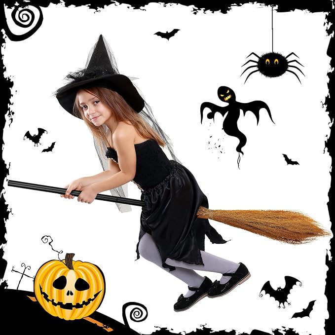 Sumind 6 Pieces Witch Broomstick Props Plastic Broom Cosplay Supplies, 39.4 inches