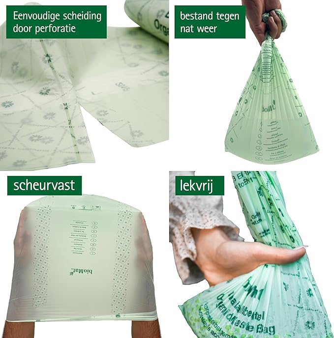 bioMat Compostable Trash Bags 8 Gallon, 20 Count, Medium flat top Kitchen Food Scrap Bin Liners, BPI, CMA and OK Compost HOME certified, Meets the ASTM D6400 Standard