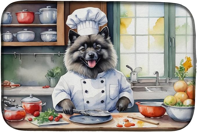 Caroline's Treasures DAC6272DDM Keeshond The Chef Dish Drying Mat Absorbent Dish Drying Mat Pad for Kitchen Counter Dish Drainer Mat for Countertop, 14 x 21", Multicolor
