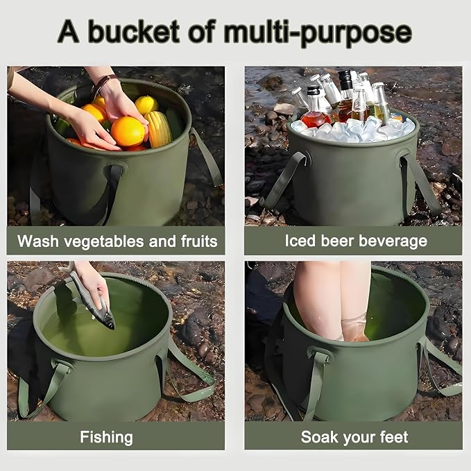 2Pcs Collapsible Bucket with Handle, 10 Gallon(20L+20L), Multifunctional Water Basin, Folding Tub, Portable Bin, Ultra Lightweight Outdoor Basin Bucket, Folding for Fishing, Camping, Hiking