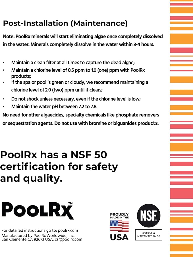 PoolRx+ Mineral Algaecide Unit, up to 6-Month Algae Control, for 5K-7.5K gallons, Orange & White, New Formula with Silver.