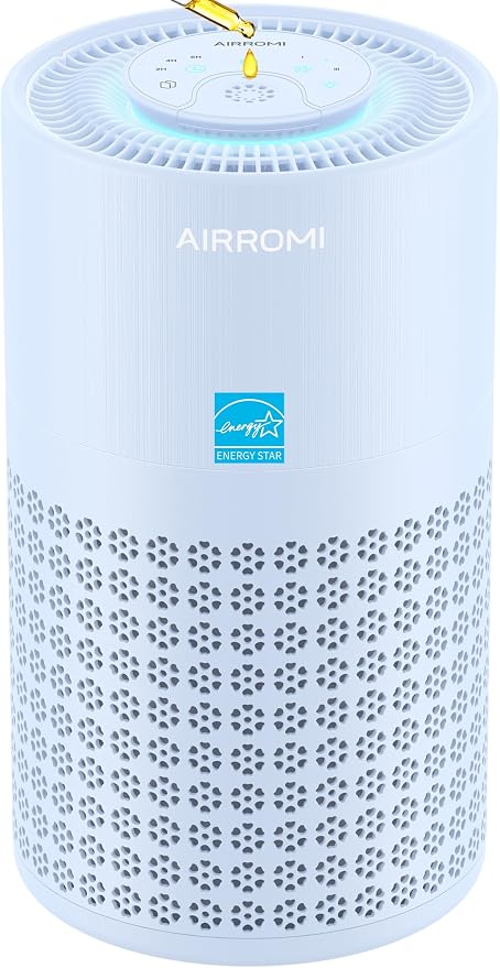 AIRROMI Air Purifier for Bedroom with HEPA 3-in-1 Filter, Pet Air Purifier for Home Cat Pee Smell, Covers Upto 990 Ft², Quiet 360° intake Air Cleaner for pet hair,allergies,Dust,Smoke A2001 Blue