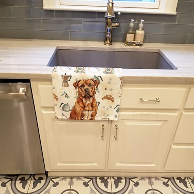 Caroline's Treasures Mahogany Dogue de Bordeaux Coffee Bar Kitchen Towel Velour Plush Front and Cotton Loop Back Machine Washable