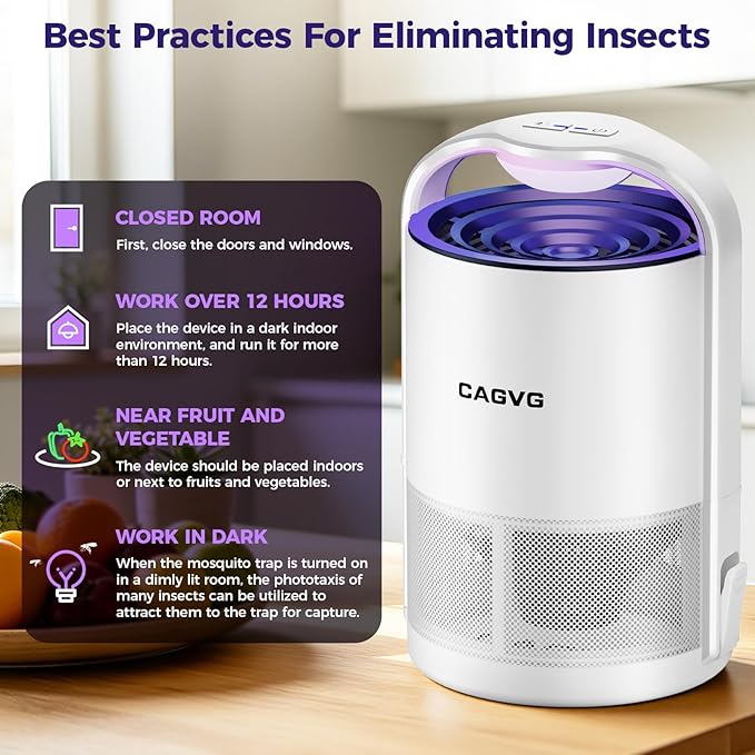 Fly Trap Indoor, Fruit Fly Traps for Indoors Flying Insect Gnat Traps for House Indoor with Adjustable Lighting, Bug Zapper Indoor, Gnat Killer Catcher with 10 Refills （White）