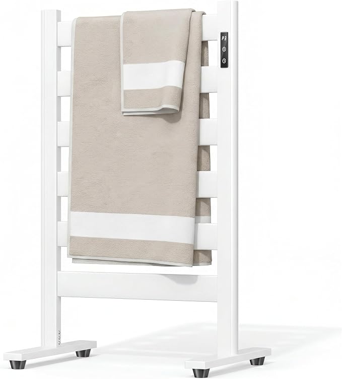 Heated Towel Rack – Rapid PTC Heating, LED Timer Control, High Temp & Large Capacity – 6 Bars Premium Freestanding Bathroom Towel Warmer,Matte White