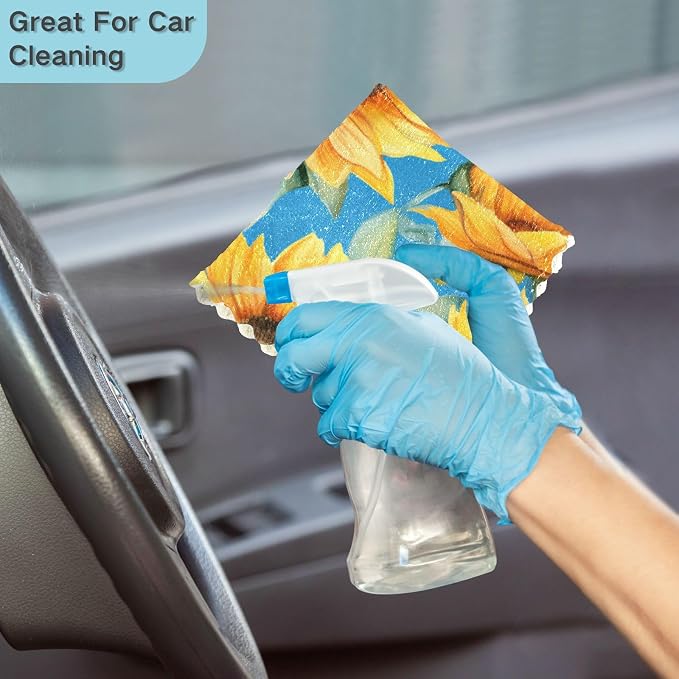 senya Kitchen Dishcloths, Sunflower Blue Cloth Dish Towels 6 Pack Super Absorbent Dishtowels Reusable Cleaning Cloths