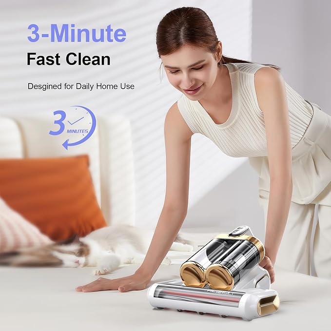 Bed Vacuum Cleaner, Mattess Vacuum with 16Kpa Powerful Suction 253.7nm UV-C Light, Ultrasonic Technology, 42000 RPM/Min Brushroll, Cordless Handheld Vacuum with Dual Bins for Dust, Pet Hair,etc
