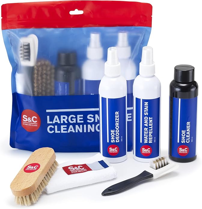 Stone and Clark Sneaker Cleaning Kit - Advanced Solution for Sneakers, Shoes, Ideal for Leather, Suede, Nubuck - Includes 8.5oz Cleaner, Deodorizer, Protector, Brushes & Microfiber Towel