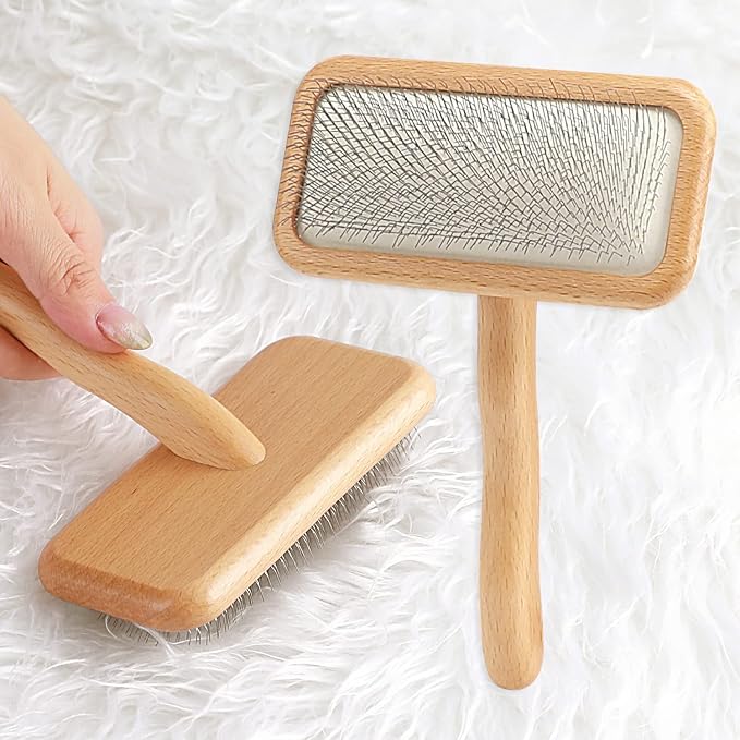 Carpet Rake Sheepskin Wool Brush and Sheepskin Brush Cleaner Comb, More Suitable for Pile Carpets/Rugs, for Carding Fur, Restore Carpets Softness and Texture (Wood, 3PCS(2*Big+1* Small)