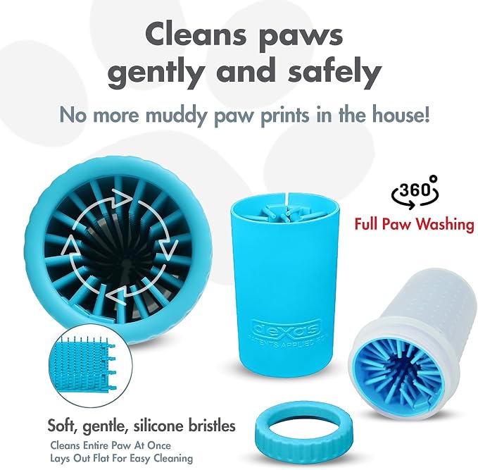 Dexas MudBuster Medium Dog Paw Cleaner, Blue, Fits 1.5"-2.5" Wide Paws, Gentle Silicone Bristles for Quick, Easy Cleaning