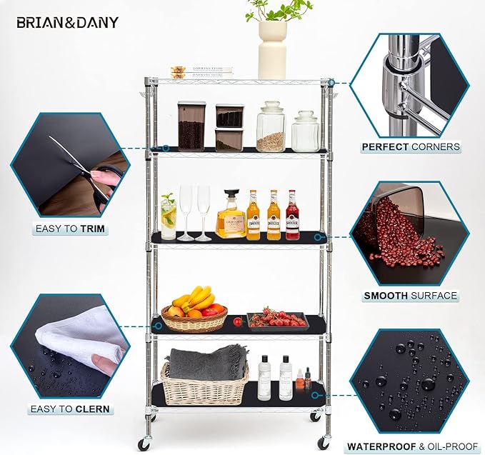 BRIAN & DANY Wire Shelf Liner 18" X 48", Heavy Duty Shelf Liners for Wire Shelving, Waterproof Protector Mats, Set of 5, Black