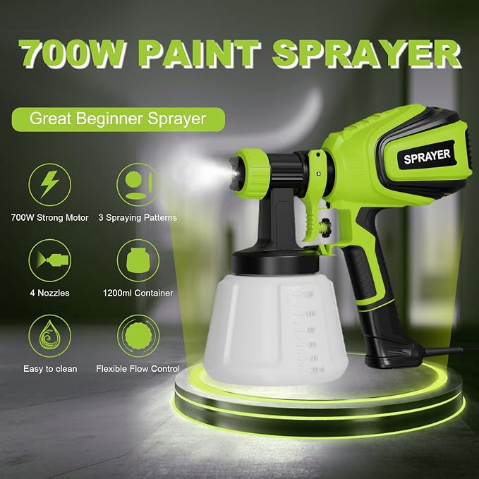 VONFORN Paint Sprayer, HVLP Spray Gun with Cleaning & Blowing Joints, 4 Nozzles and 3 Patterns, Easy to Clean, for Furniture, Cabinets, Fence, Walls, Door, Garden Chairs etc. VF803 VF803 Dark Green