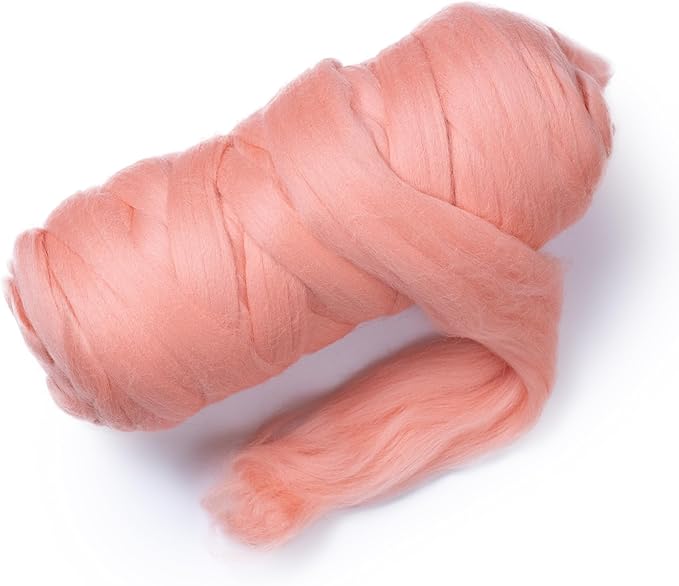 Colored Natural Wool roving, 1 lb. Best Wool for Needle Felting, Wet Felting, handcrafts and Spinning. (Salmon Pink, 1 lb)